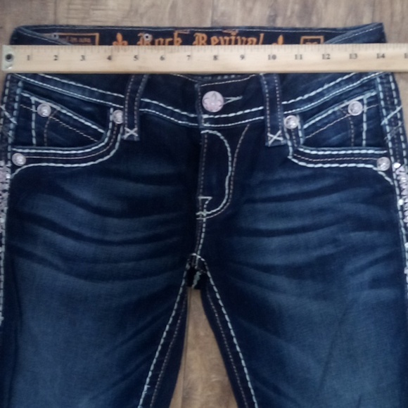 Rock Revival Women's 26 Dark Wash Skinny Jeans Amy Bejeweled Distressed NWOT - Picture 10 of 13